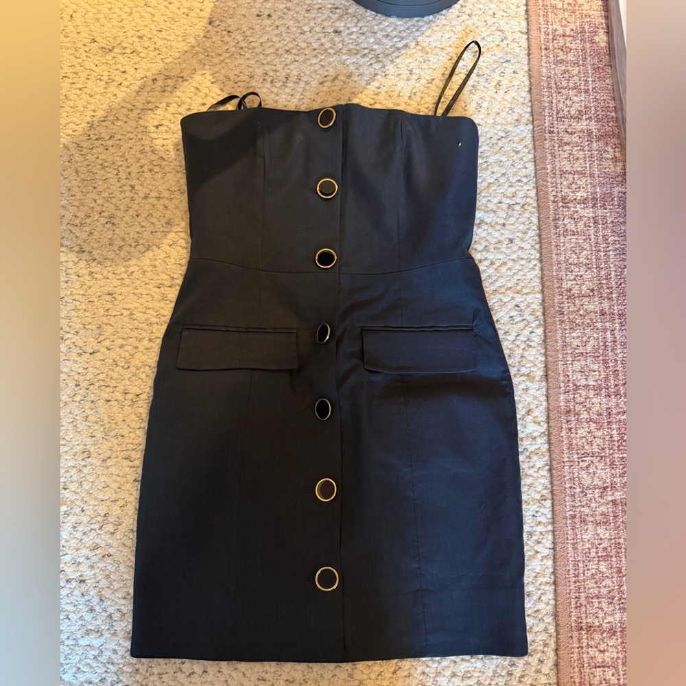 Veronica Beard Navy Strapless Dress with Gold Accents